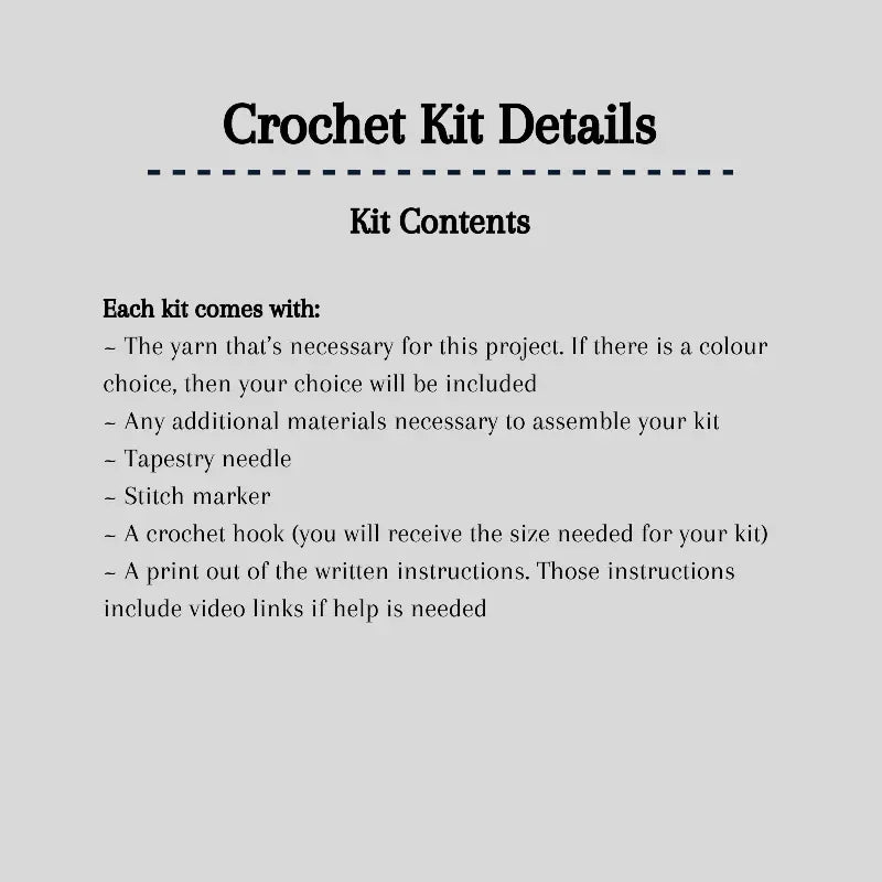 A detailed list of what is included in your crochet kit.