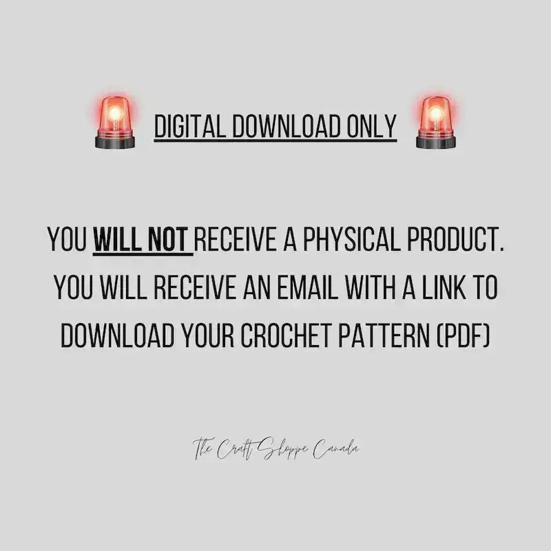 A warning that this crochet pattern is a digital download only and that a finished item will not be sent.