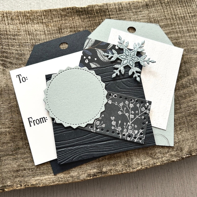 All of the card pieces are laying on top of tags. Everything comes cut and ready for assembly.