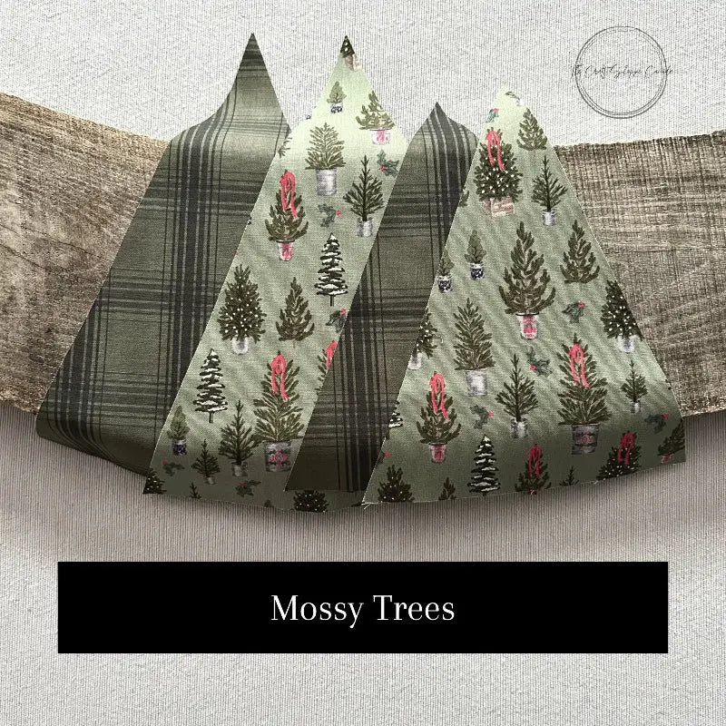 Fabric options for this sewing kit features a Christmas tree fabric of green and red.