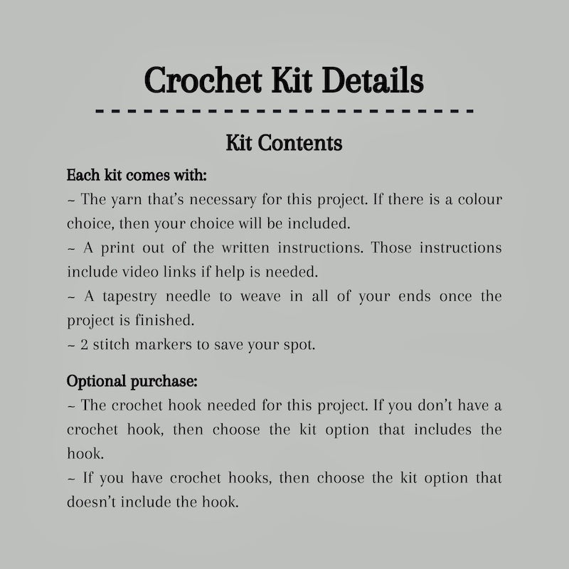 A detailed list of what is included in your crochet kit - The Craft Shoppe Canada