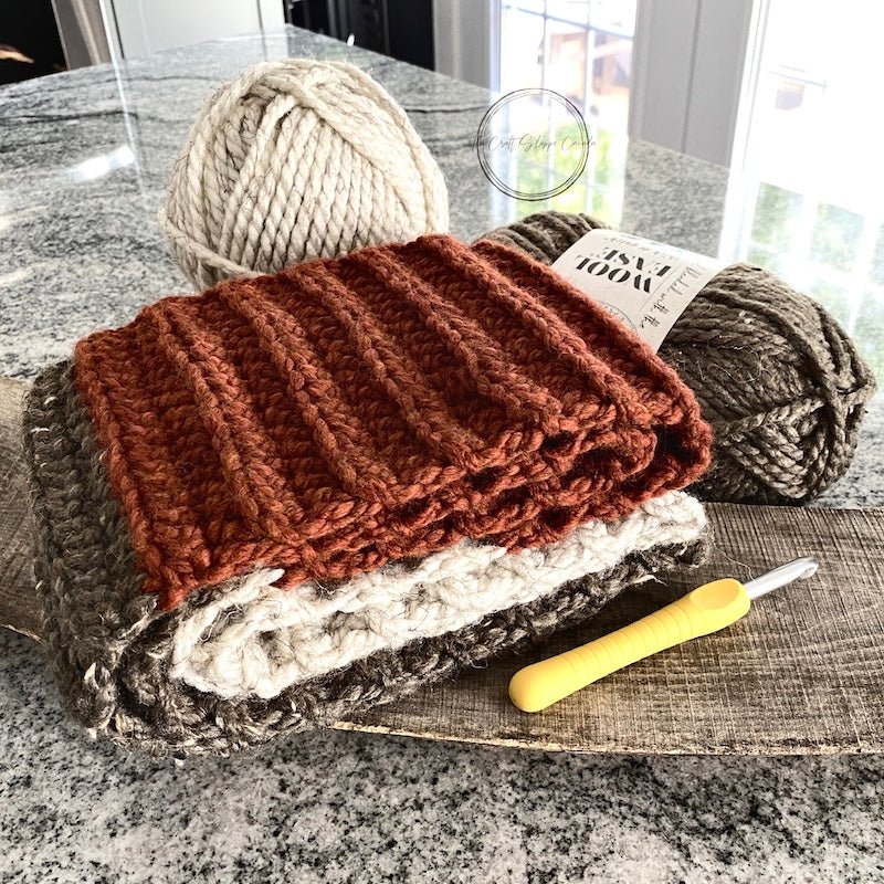 This is a complete crochet kit that includes yarn, a crochet hook, a tapestry needle, stitch markers.
