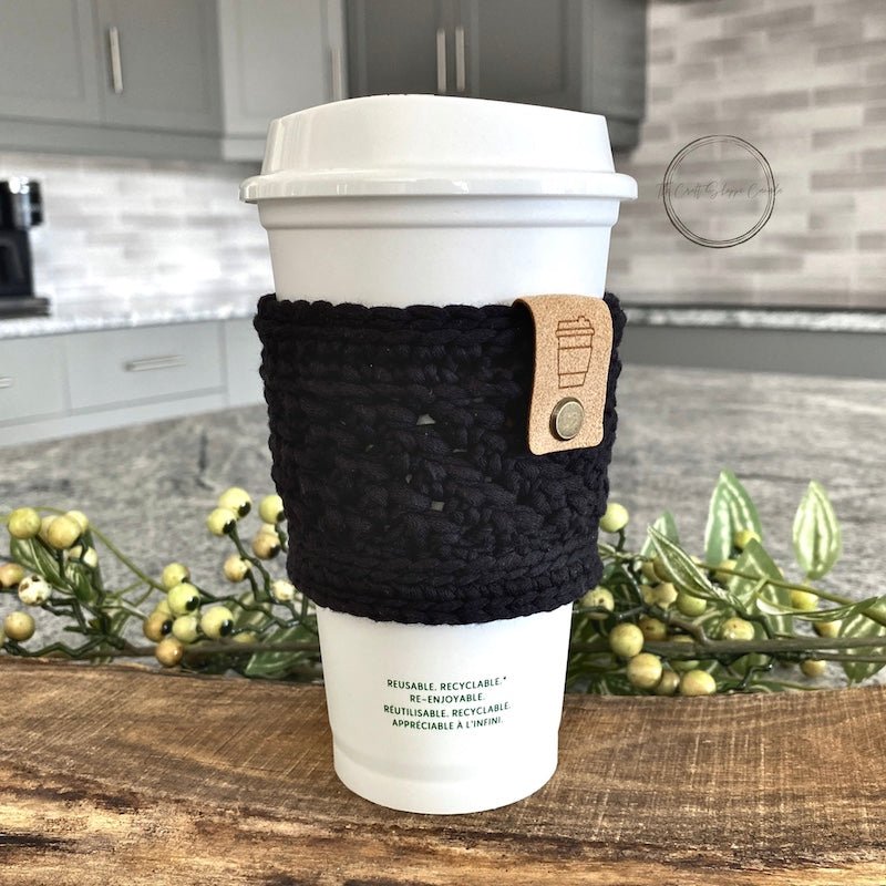 Black Coffee Sleeve | Reusable Mug Wrap | Tea Cozy for Insulated Traveller Cup - The Craft Shoppe Canada