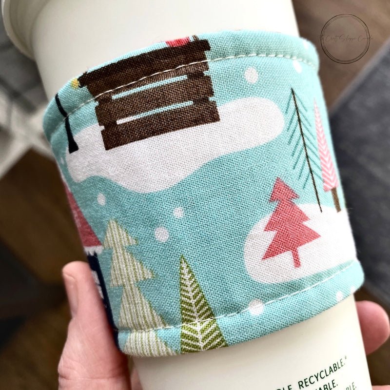 Christmas Coffee Sleeve | Winter Tree Mug Wrap | Sustainable Drink Cozy - The Craft Shoppe Canada