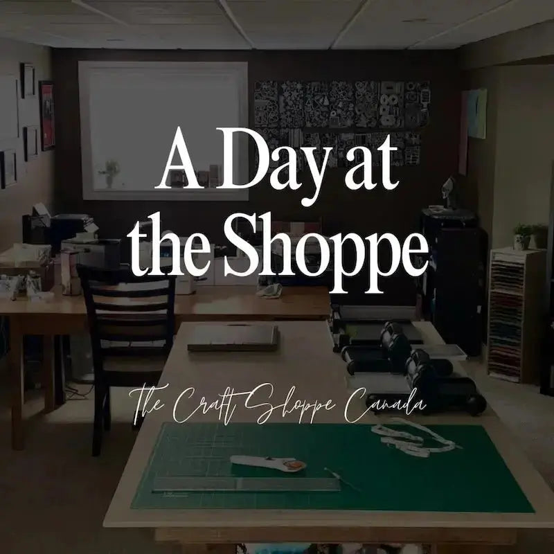 An image of my craft studio with the words "A Day at the Shoppe" on it.