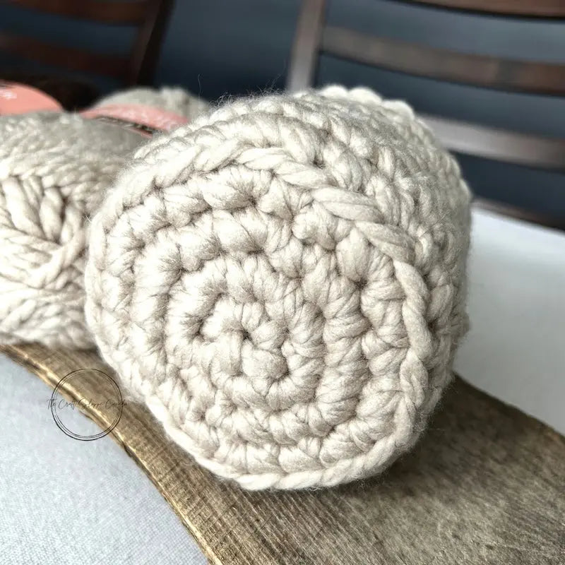 A close up of the bottom of the bunny basket, made from this crochet kit.