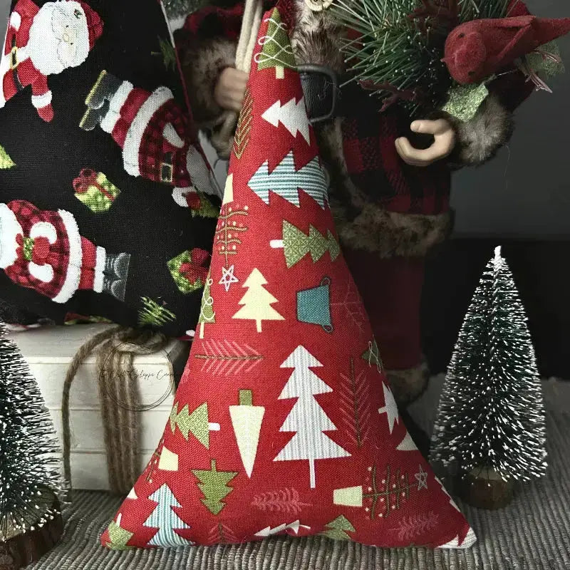 A close up of one of the Christmas trees, made from this sewing pattern.