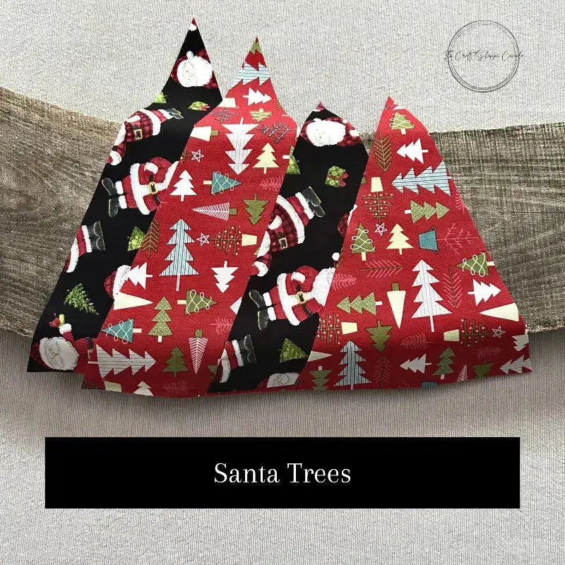 Fabric options for this sewing kit features a Christmas fabric of black and red.