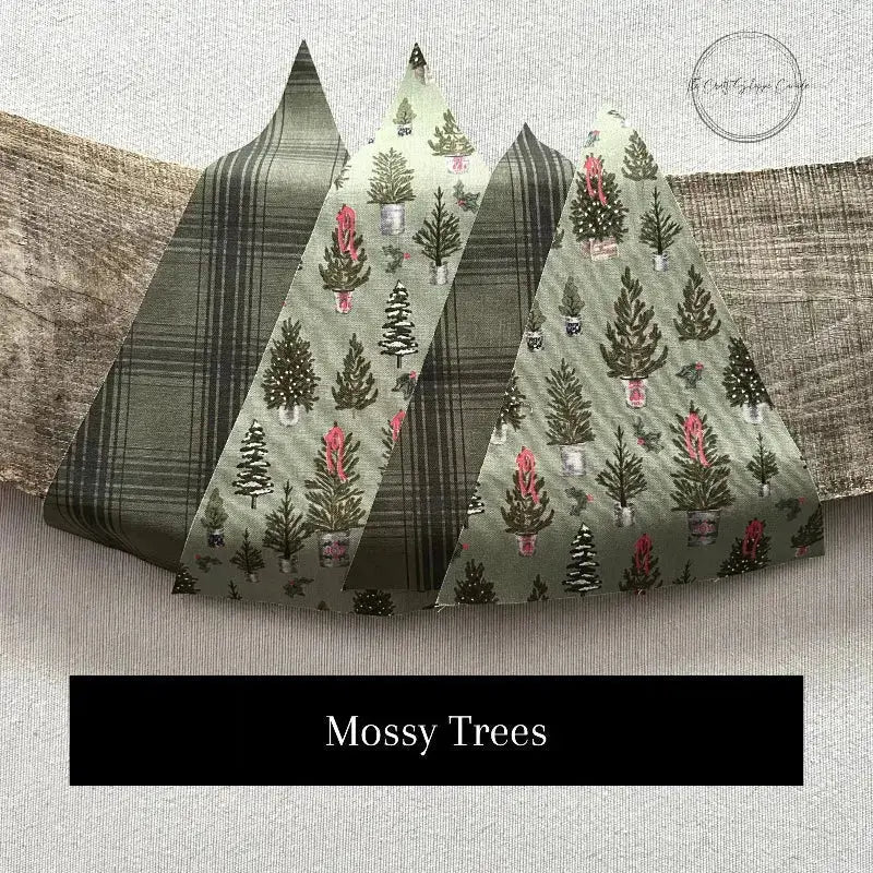 Fabric options for this sewing kit features a Christmas tree fabric of green and red.