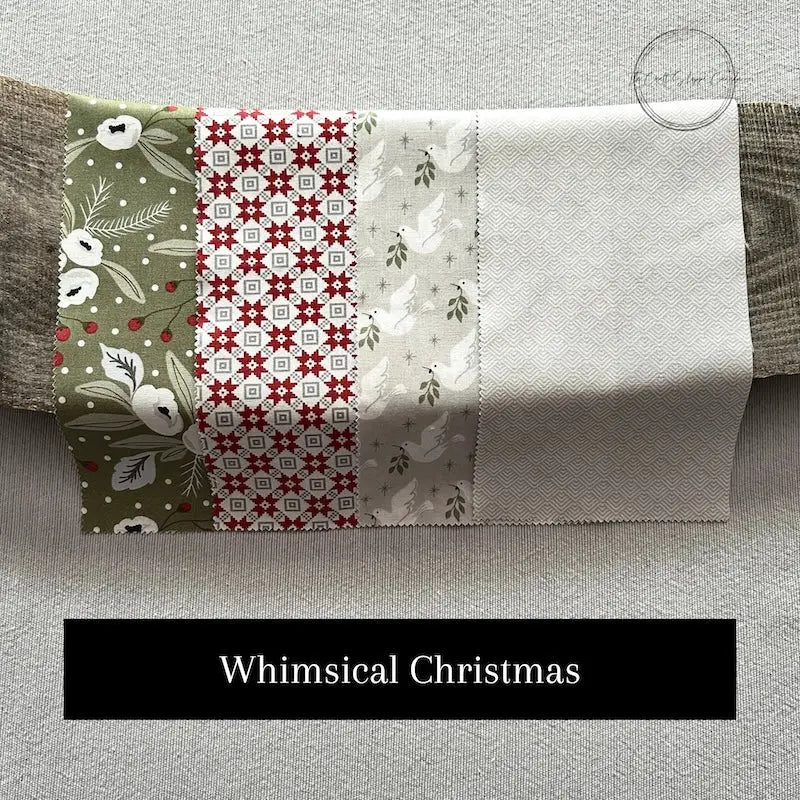 Fabric options for this sewing kit featuring a Christmas pattern of red and green colours.
