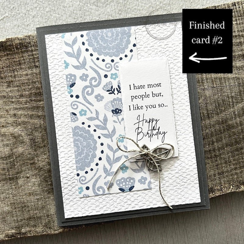 One of the 4 completed birthday cards created from the kit, showcasing funny sentiments and designs - The Craft Shoppe Canada