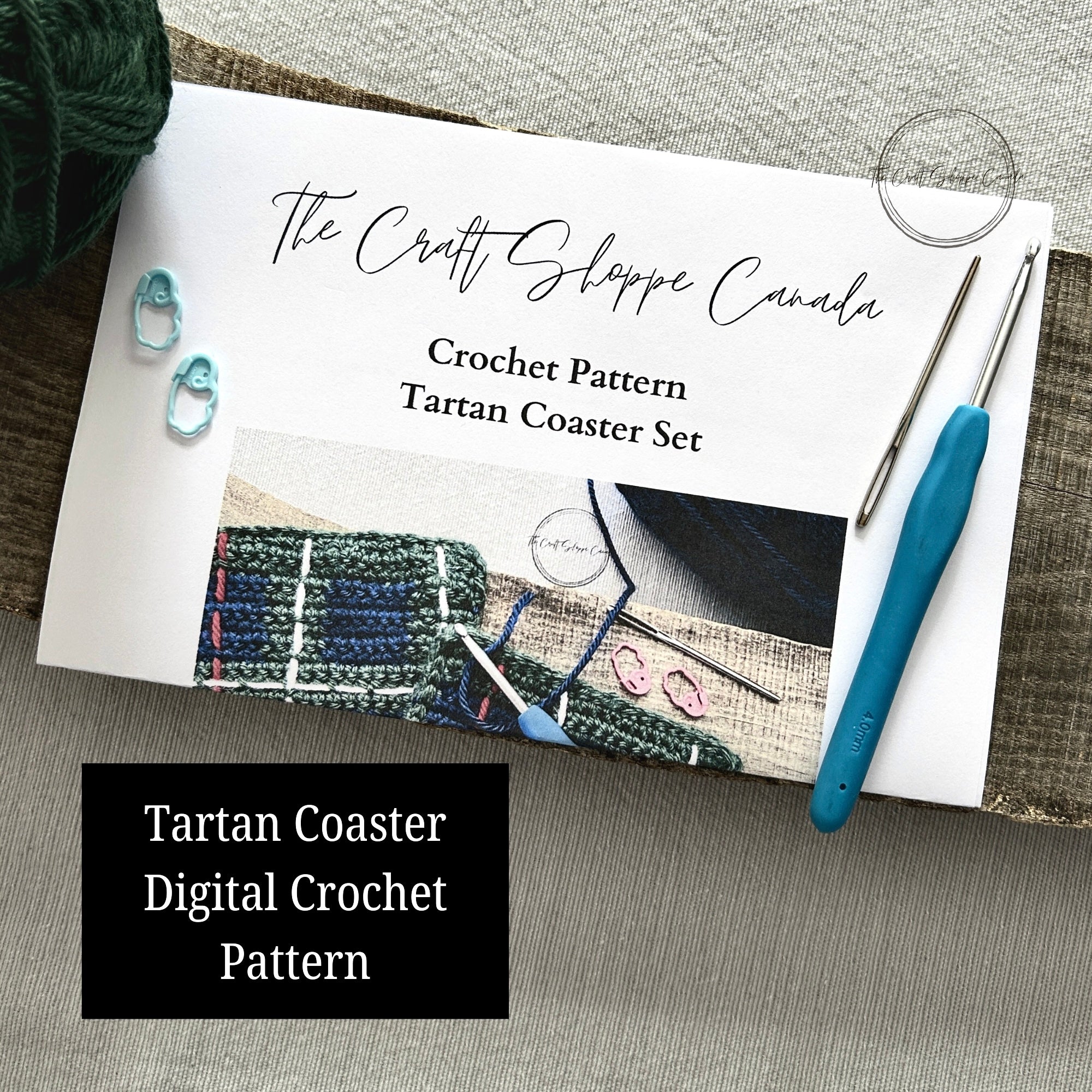 Digital Crochet Pattern | Tartan Coaster Set | Learn to Crochet - The Craft Shoppe Canada