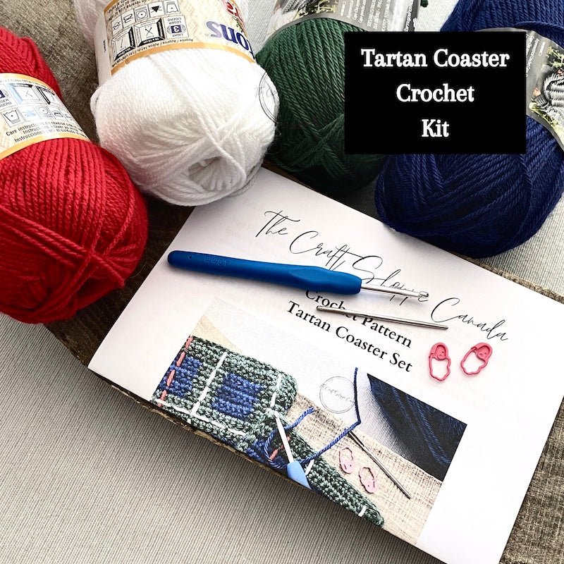 DIY Crochet Kit | Scottish Coaster Project | Crochet Project Bag - The Craft Shoppe Canada
