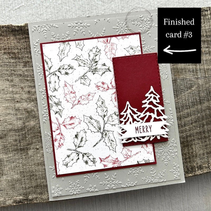 One of the 4 completed Christmas cards created from the kit, showcasing holiday-themed designs - The Craft Shoppe Canada