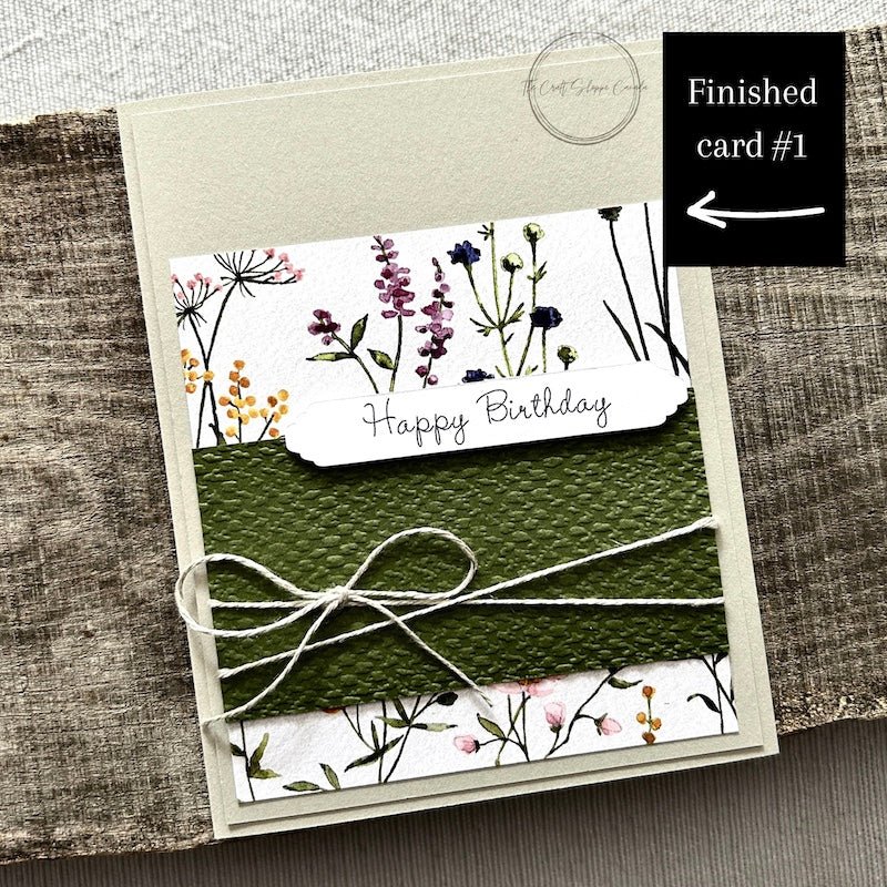 One of the 4 completed birthday cards created from the kit, showcasing festive birthday sentiments and designs - The Craft Shoppe Canada