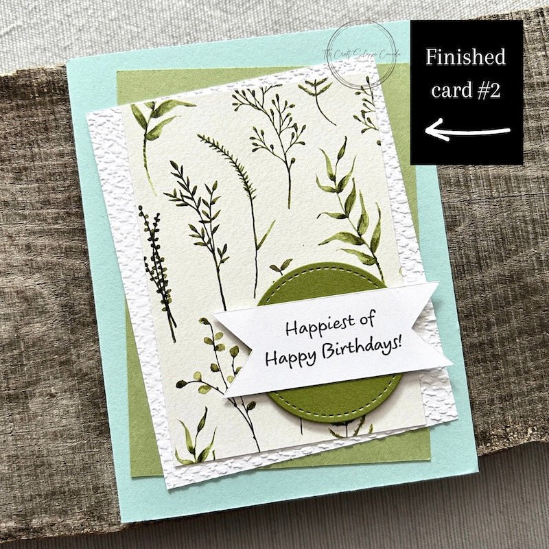 One of the 4 completed birthday cards created from the kit, showcasing festive birthday sentiments and designs - The Craft Shoppe Canada