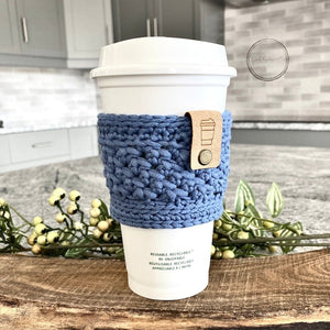 Blue Mug Sleeve | Reusable Coffee Tea Cozy | Wrap for Insulated Traveller Cup - The Craft Shoppe Canada