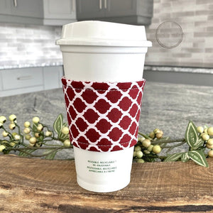 Maroon Coffee Mug Sleeve | Eco Friendly Tumbler Cozy | Reversible Fabric Wrap - The Craft Shoppe Canada