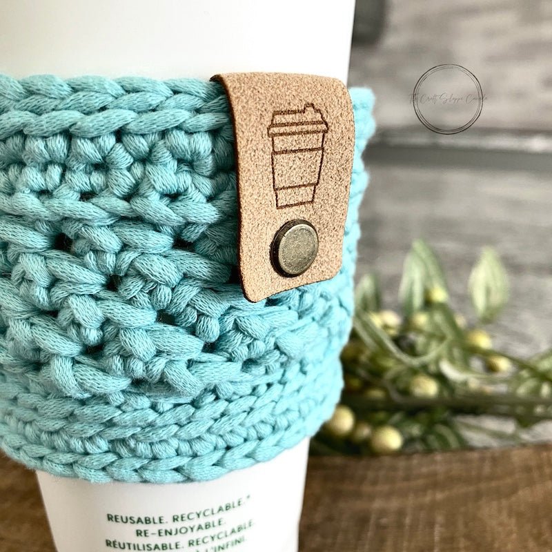 Teal Coffee Cozy | Crochet Cup Sleeve for Traveller | Reusable Mug Wrap - The Craft Shoppe Canada